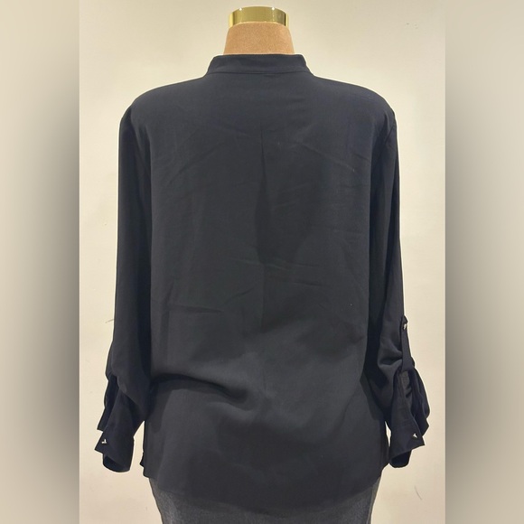 Anne Klein Black Sheer Gold Buttons Rolle Up Tabs & 2 Pockets InnFront. Sz 1X. - Picture 2 of 12